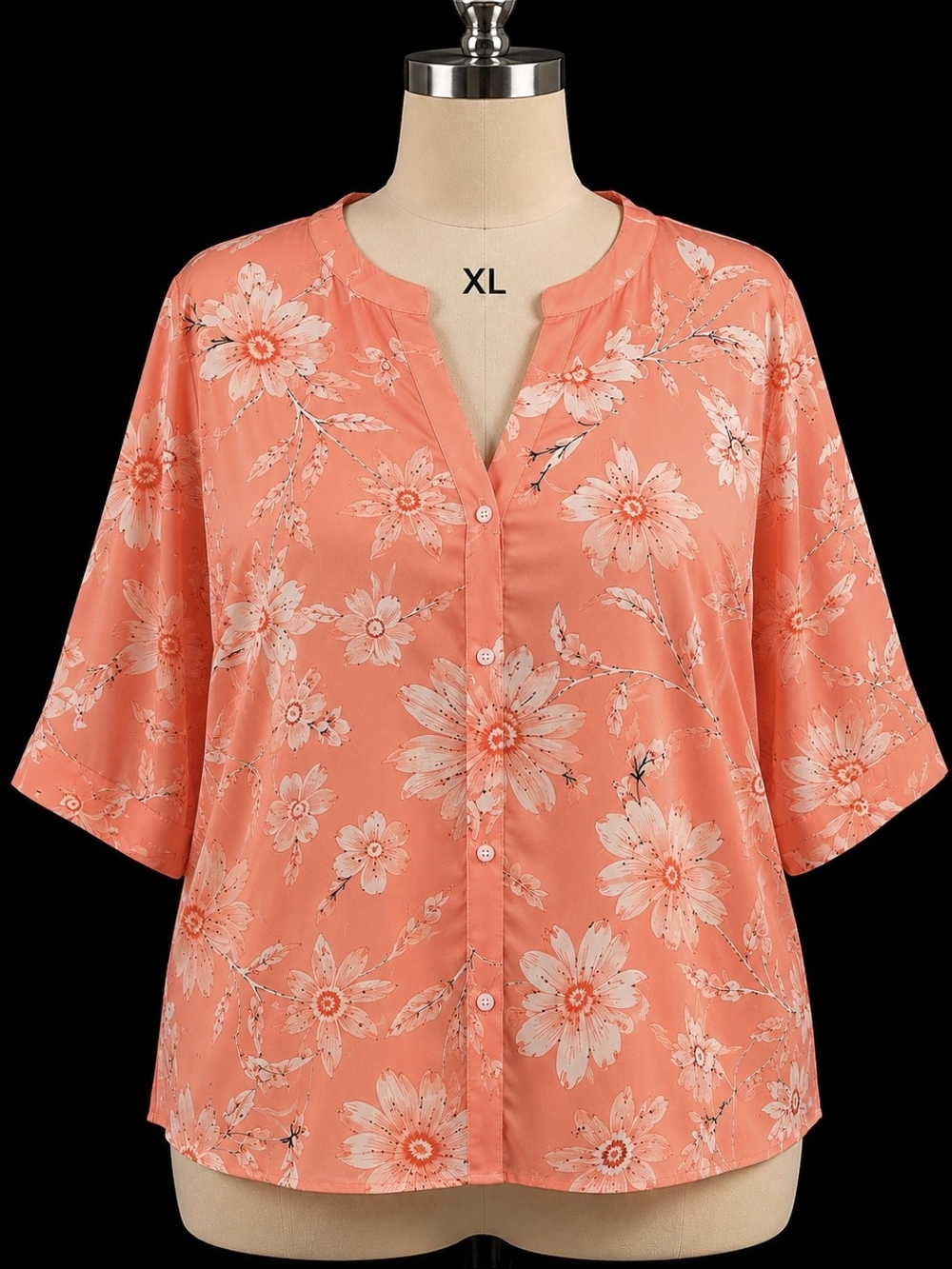 Women's Coral Floral Button-Front Blouse